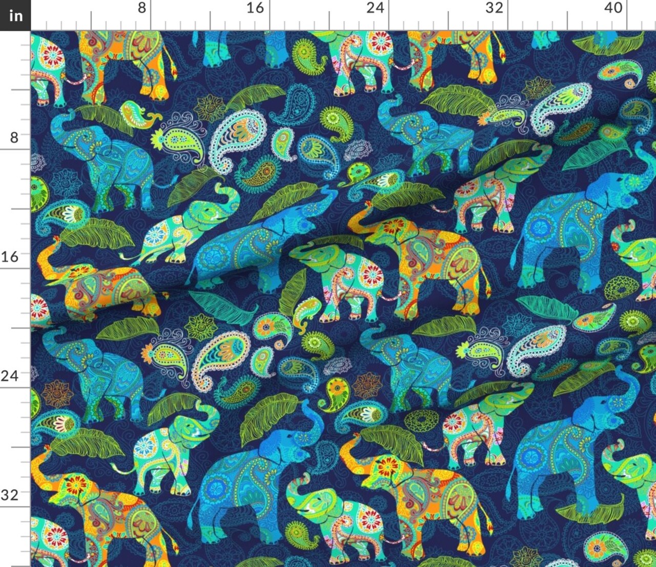Paisley Animal Wildlife Safari Endangered Species Indian Tropical Palm Leaves Nature Plant Custom Printed Fabric by Spoonflower Various Fabrics by the Yard or Fat Quarter